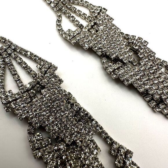 Long rhinestone triple layer statement earrings - Picture 3 of 10